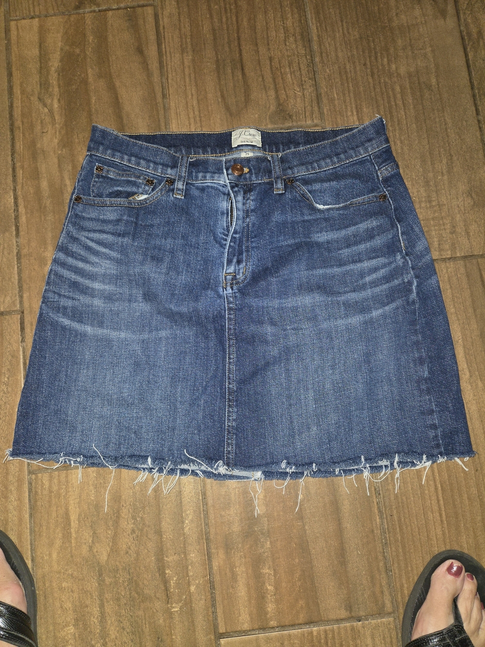 J. Crew Dark Blue Denim Mini Skirt with Raw Hem